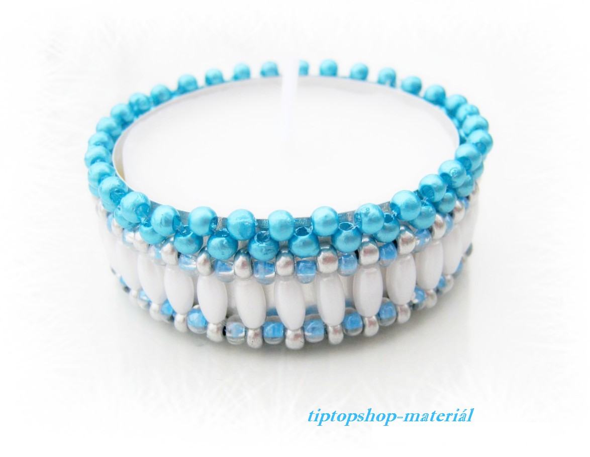 Návlek na čajovou svíčku, modro-stříbrno-bílý  