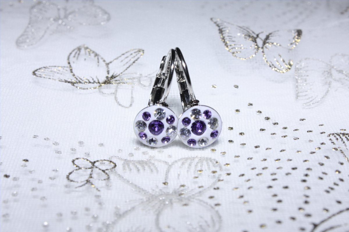 Fialovo-bílé dětské náušnice