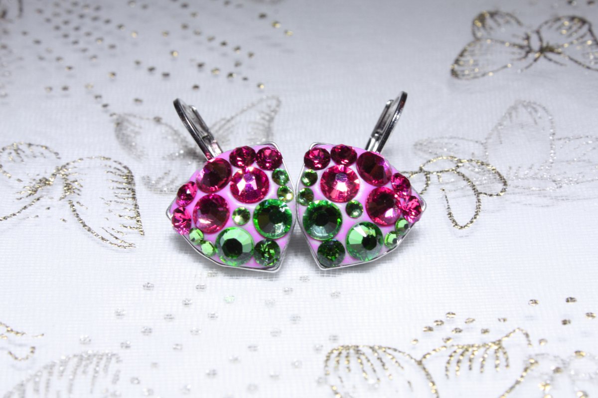 Zeleno-růžové trojúhelníčkové náušnice