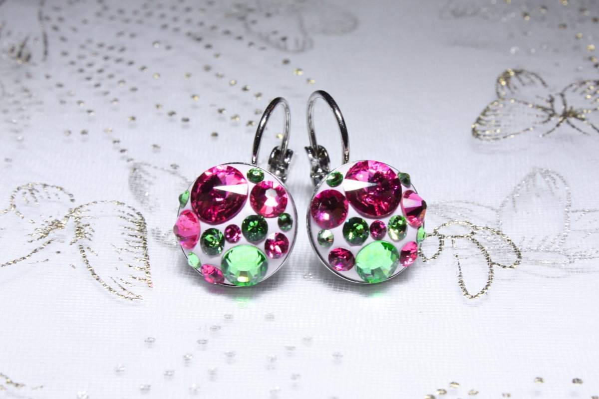 Malé zeleno-růžové  náušnice