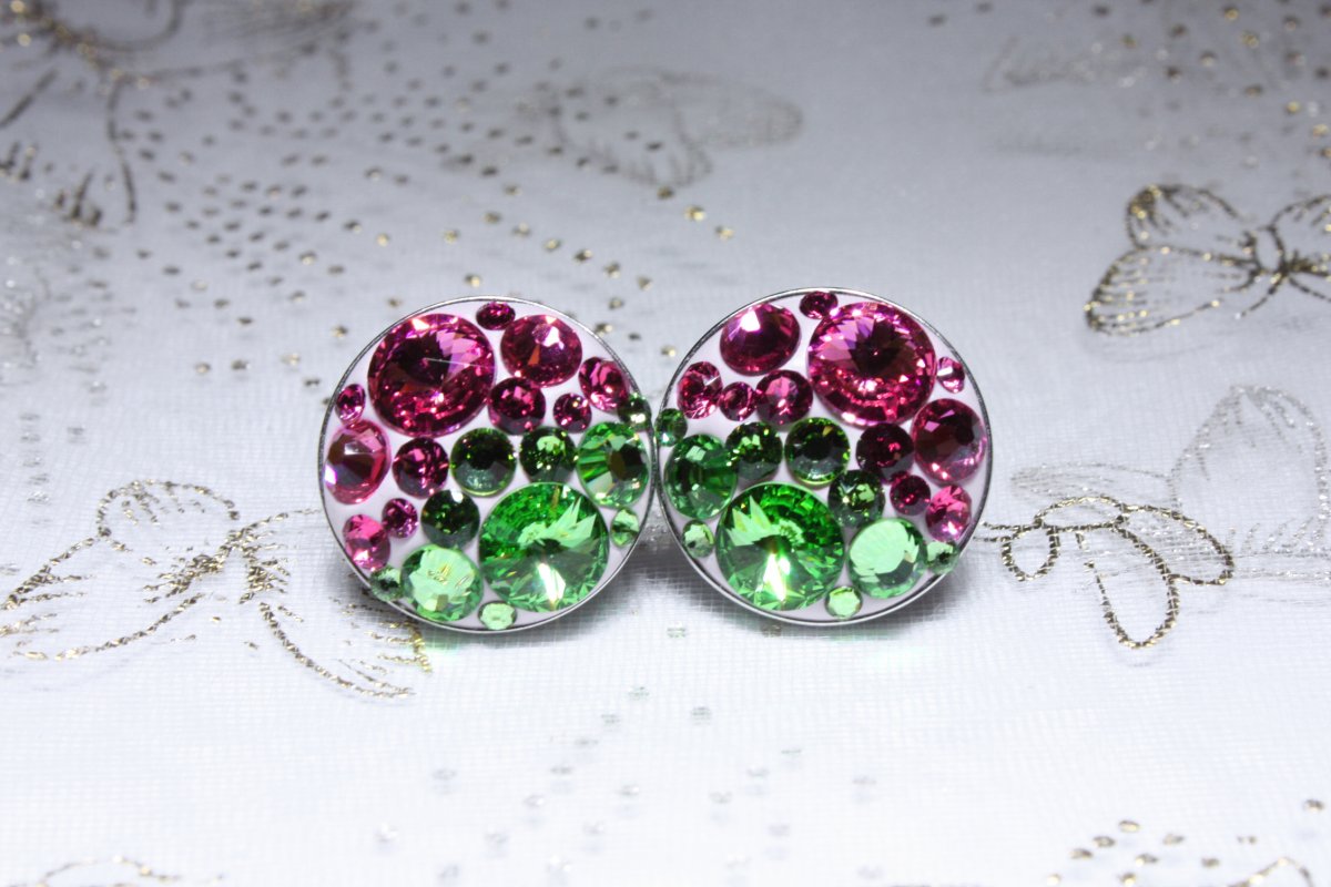 Zeleno-růžové náušnice