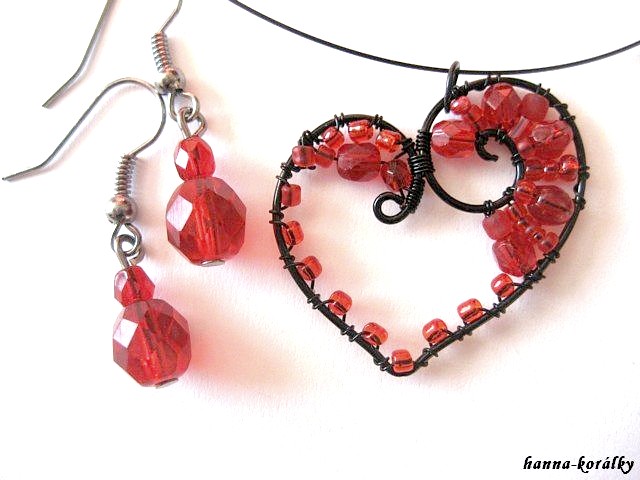 Srdce - srdíčko - náhrdelník + náušnice