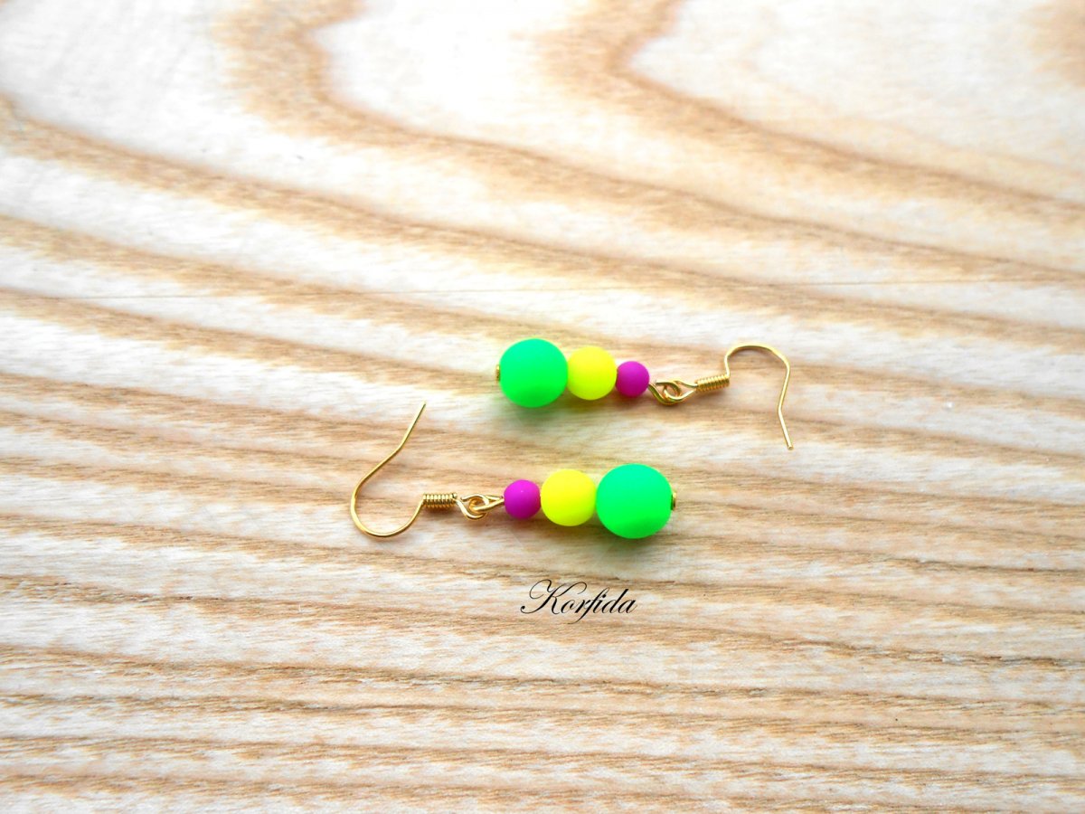 Náušnice neonky zelená+fialová+žlutá (611/16)