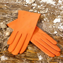 Oranžové dámské kožené rukavice s vlněnou podšívkou