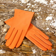 Oranžové dámské kožené rukavice s hedvábnou podšívkou