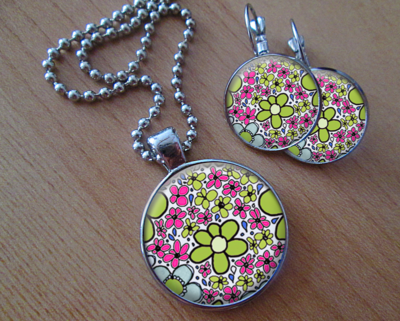 Sada náušniček a přívěsku Květinková louka