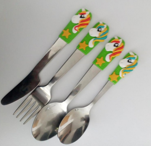 Dětský fimo příbor - Jednorožci - zelená