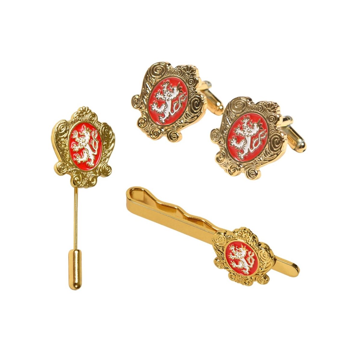 Pánský set doplňků s Českým lvem (manžetové knoflíčky + spona + jehlice)