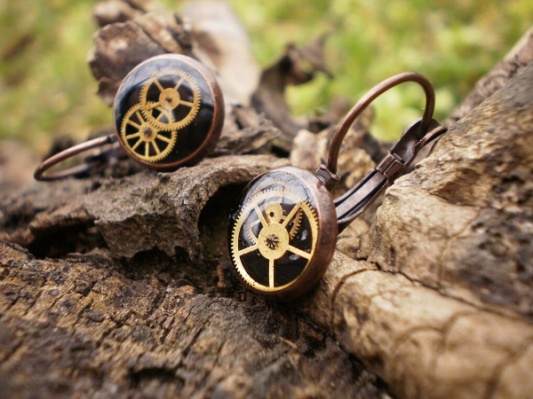 Měděné steampunkové náušnice 