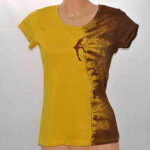Žluto-hnědé dámské triko s horolezcem M