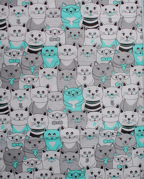 Bavlněná látka - metráž - kočky zelenobílé - š. 160 cm