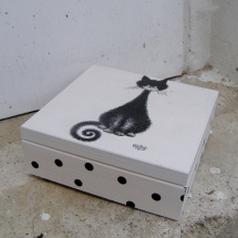 Dřevěná krabička - Kočka černobílá