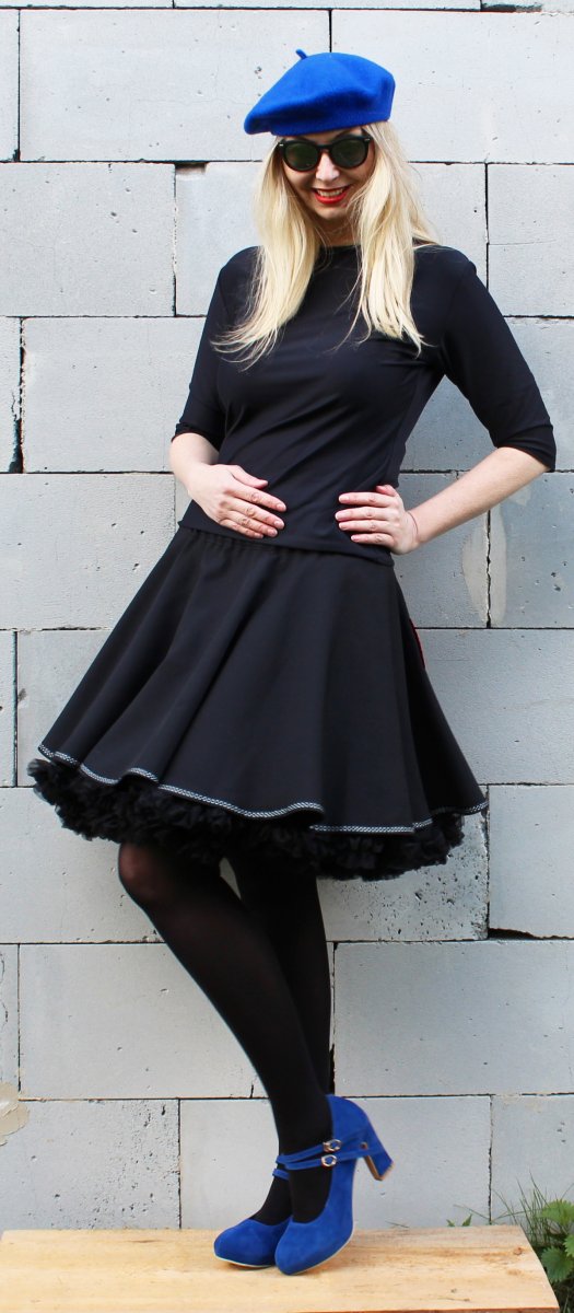 FuFu sukně černá s lemem a s černou spodničkou