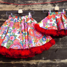 FuFu sukně pro maminku a dceru - květy s červenou spodničkou