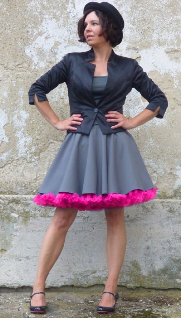 FuFu sukně šedá s pink spodničkou