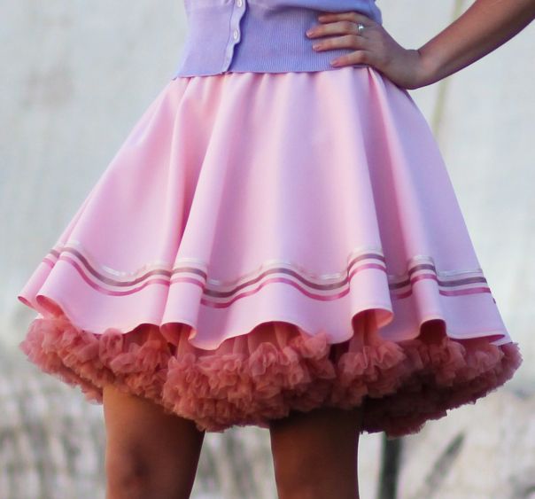 FuFu sukně růžová s proužky a lososovou spodničkou