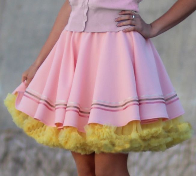 FuFu sukně růžová s proužky a žlutou spodničkou