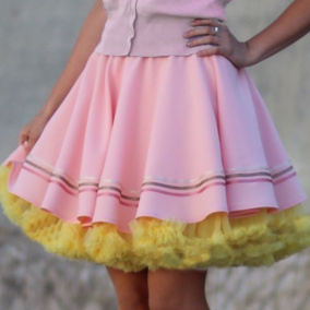 FuFu sukně růžová s proužky a žlutou spodničkou