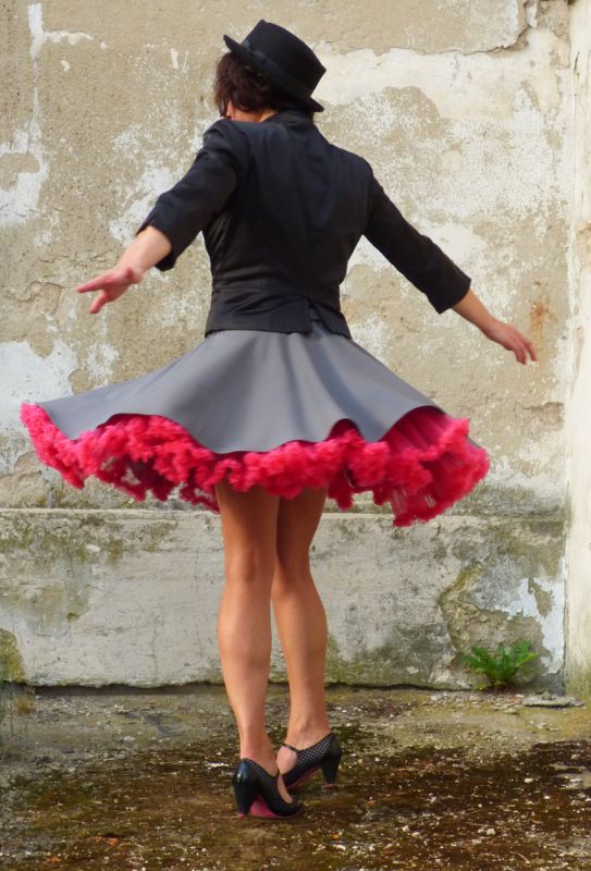 FuFu sukně šedá s pink spodničkou