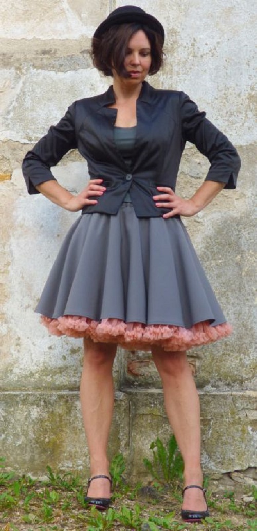 FuFu sukně šedá s meruňkovou spodničkou