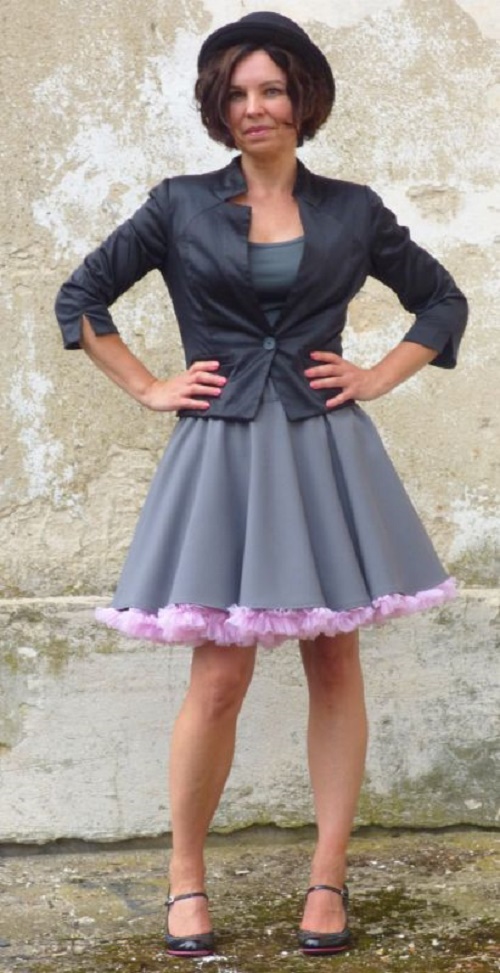 FuFu sukně šedá s růžovou spodničkou