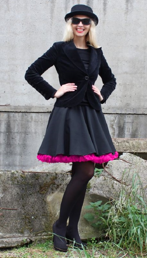 FuFu sukně černá s pink spodničkou