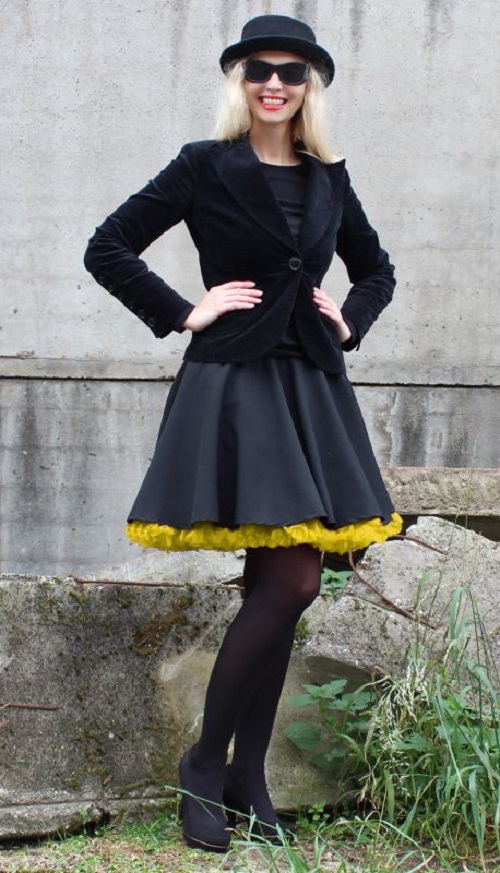 FuFu sukně černá se žlutou spodničkou