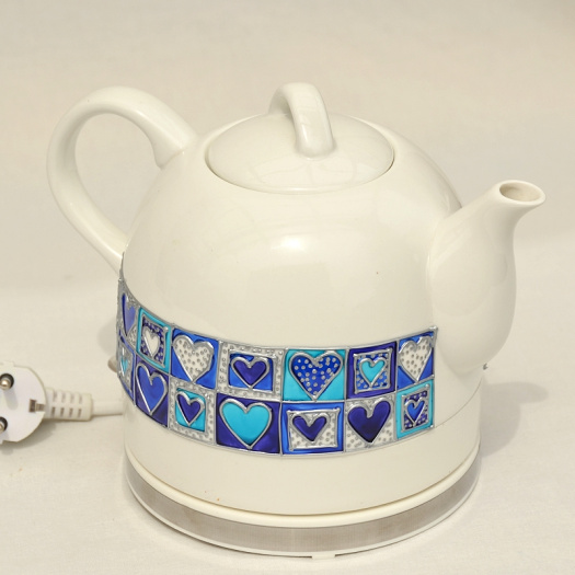 Varná konvice porcelánová malovaná – modrý patchwork