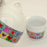 Varná konvice porcelánová malovaná – barevný patchwork