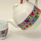 Varná konvice porcelánová malovaná – barevný patchwork