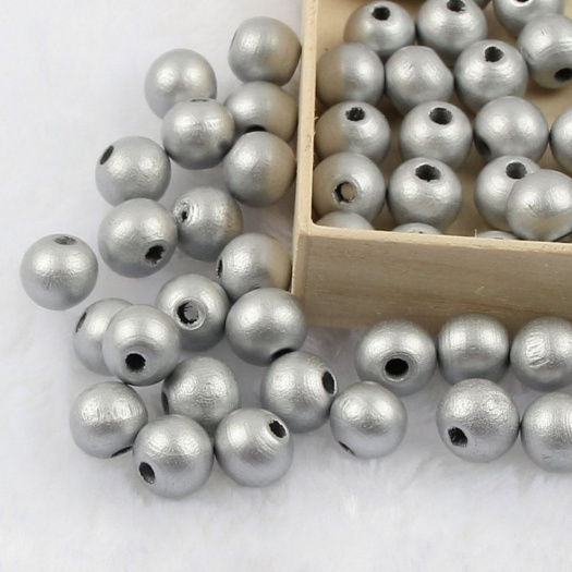 Dřevěné korálky metalické Ø10 mm (30ks) - stříbrná