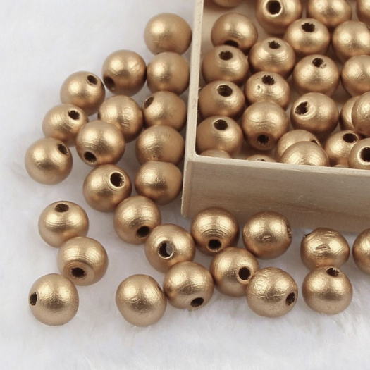 Dřevěné korálky metalické Ø10 mm (30ks) - zlatá