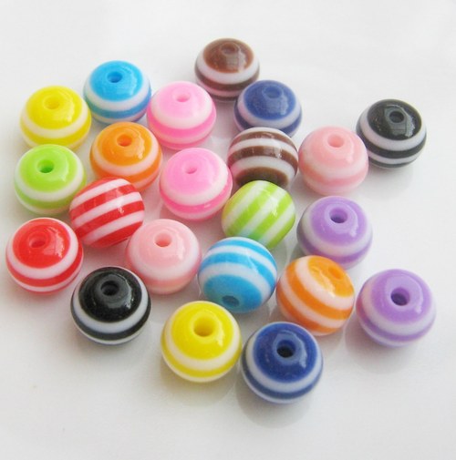 Pruhované kuličky mix 8 mm 22 ks