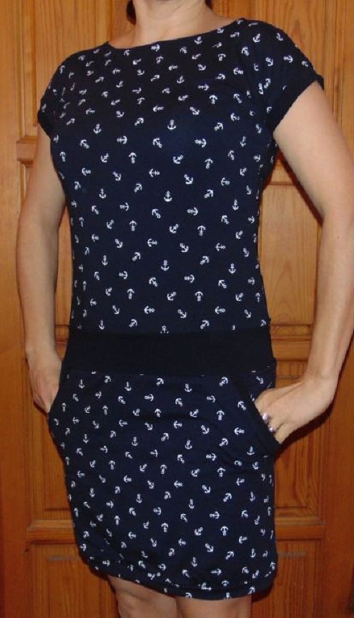 ŠATY KOTVIČKY S TM. MODROU XS - XXXL