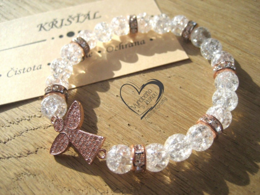 Náramek Křišťál anděl rose gold