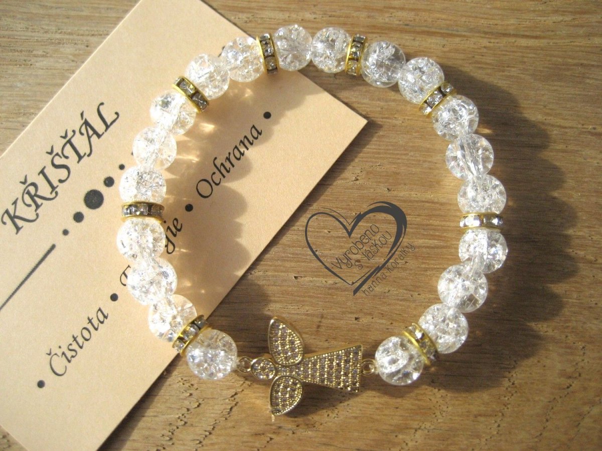 Náramek Křišťál zlatý anděl