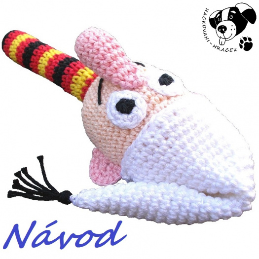 Nosáč v pyžamu - chrastítko - návod na háčkování