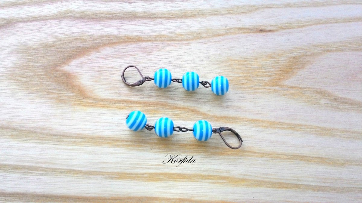 Náušnice dlouhé tyrkysovobílé proužky (767/16)