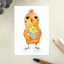Jarní pohlednice s kuřetem