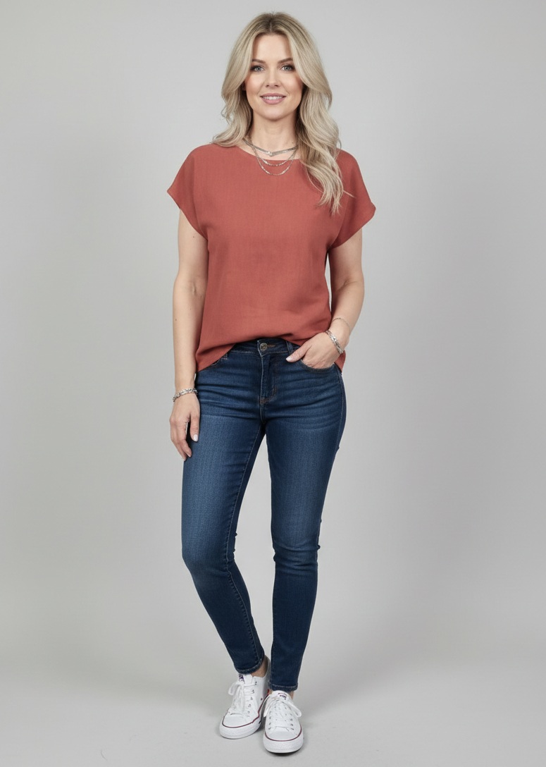 Halenka z přírodního lnu - barva cihlová