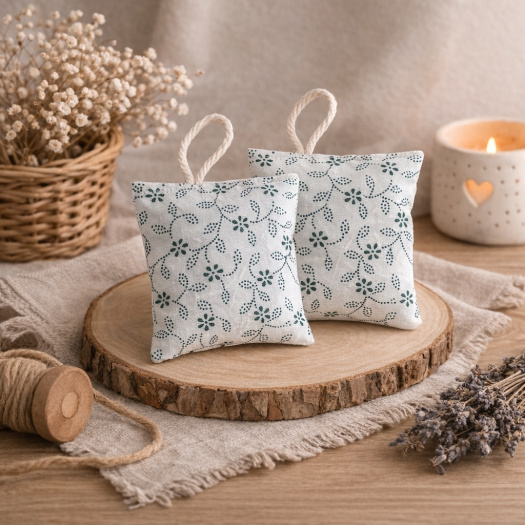 LEVANDULOVÝ POLŠTÁŘEK -ZELENÉ KVÍTKY
