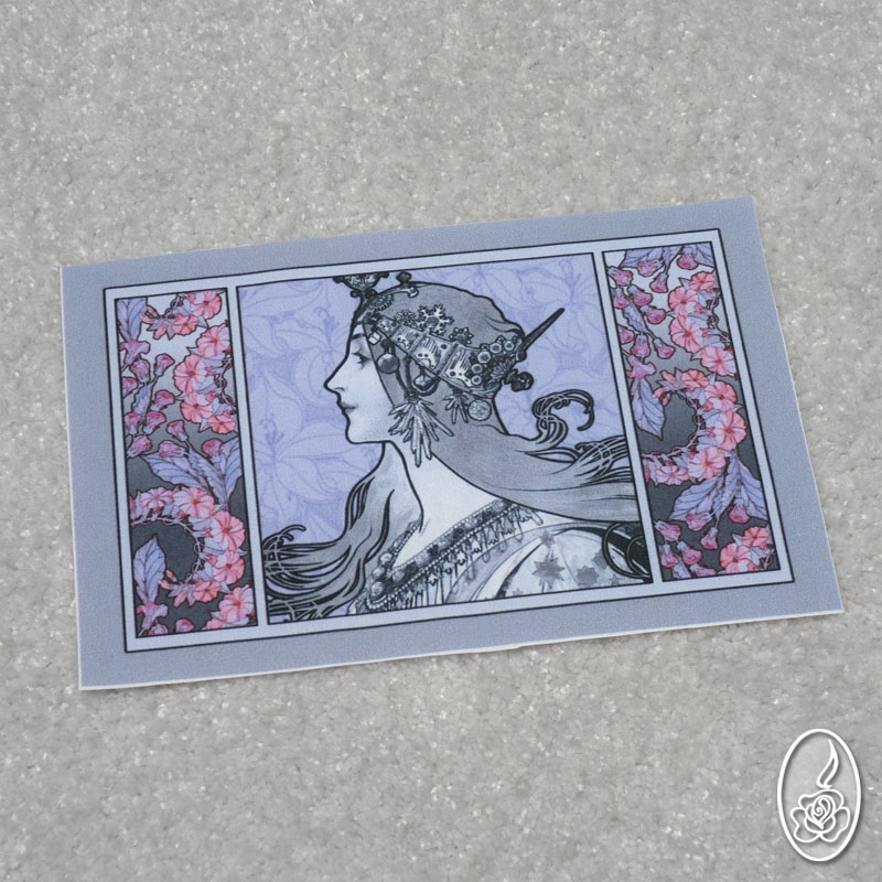 Látkový obrázek A.Mucha - Dáma s čelenkou