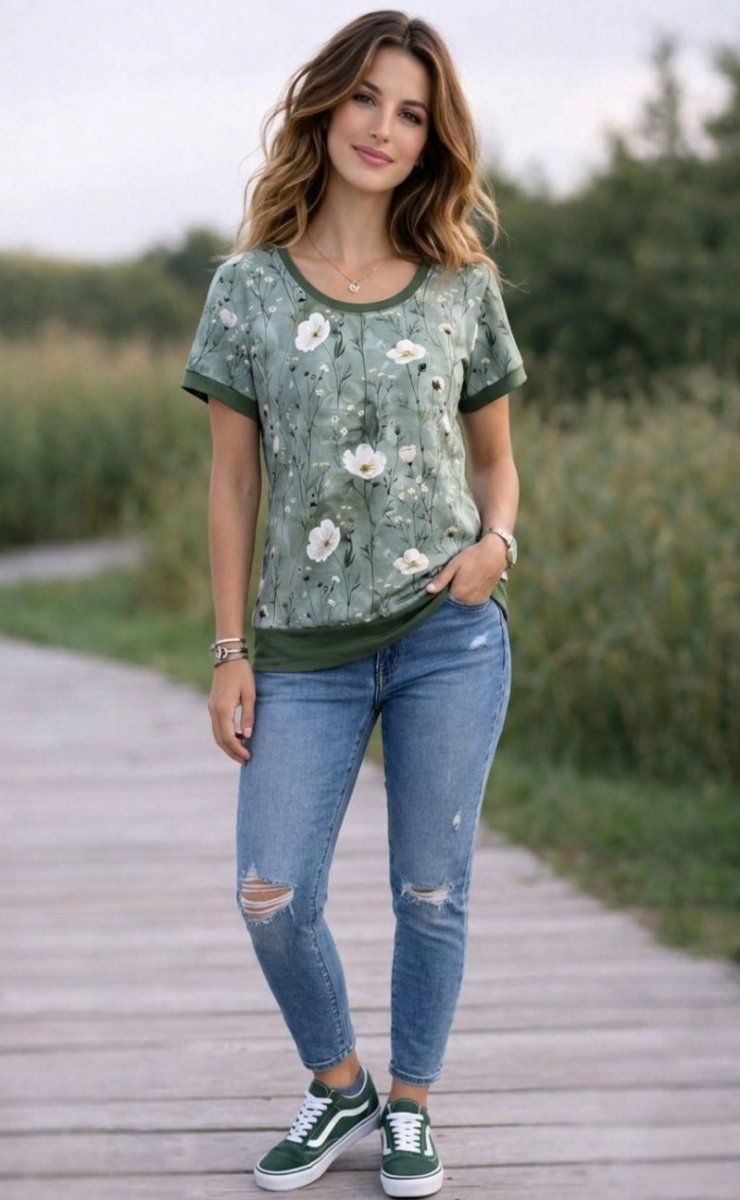 Dámské tričko - květinový vzor (bavlna) 