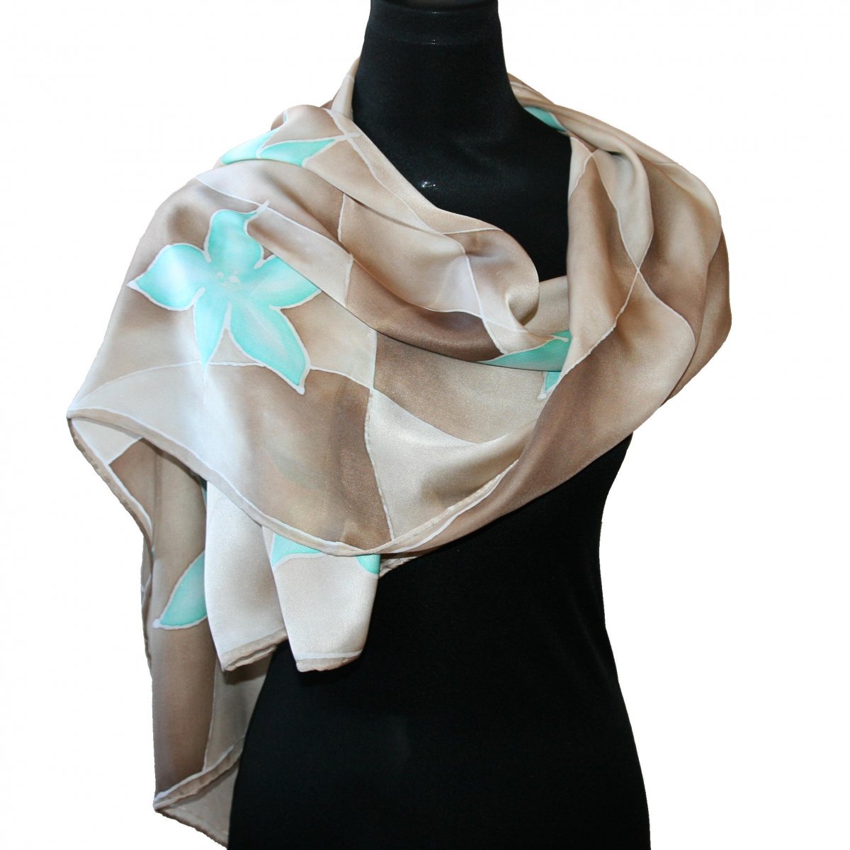 Malovaná hedvábná šála: Květy mátové