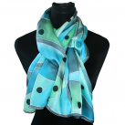 Malovaná hedvábná šála: Puntíky zeleno-tyrkysové