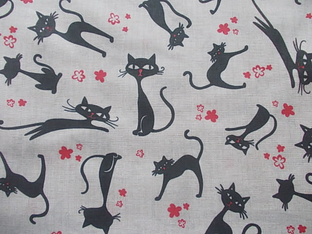 100 % BAVLNA -černá kočička na režné