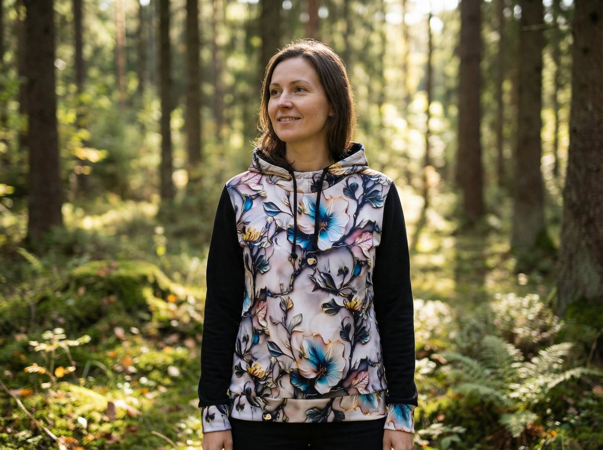 mikina s kapucí - porcelánový květ (teplákovina)