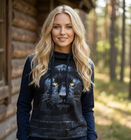 Mikina s kapucí - černý panter (teplákovina)