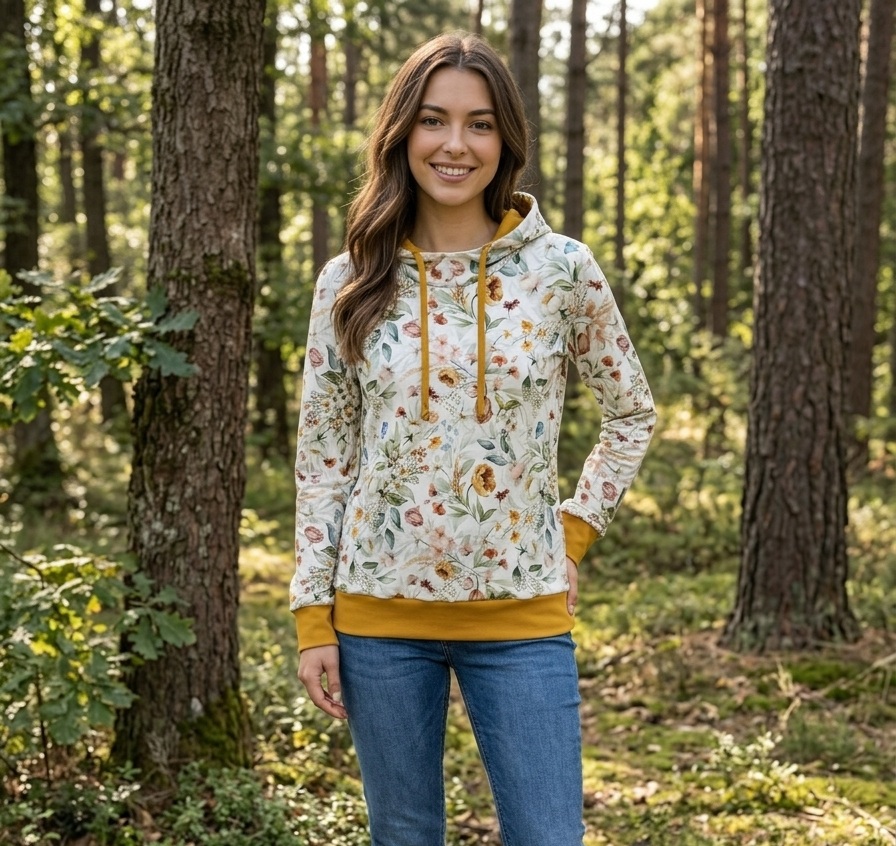 Mikina s kapucí - květy (teplákovina)