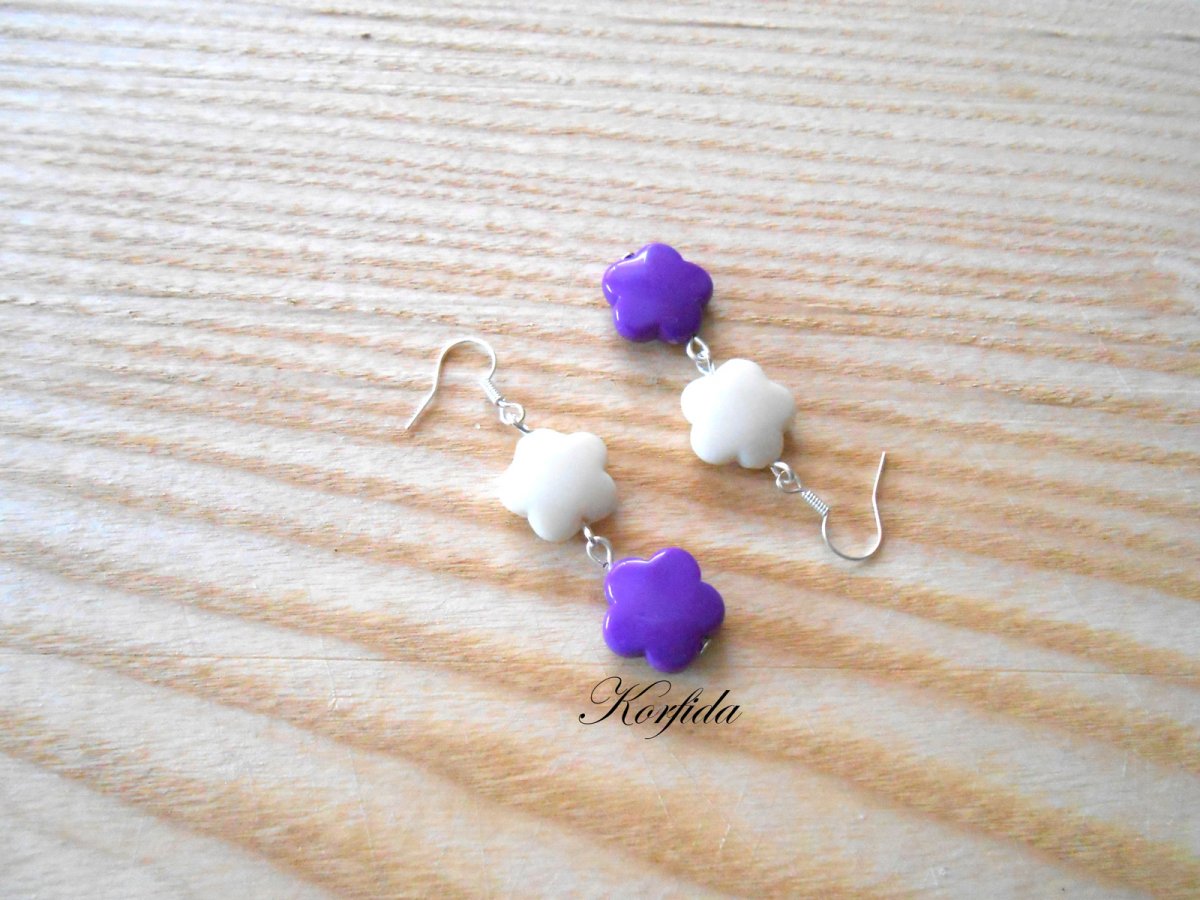 Náušnice béžová + fialová (663/16)